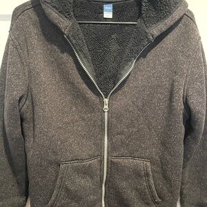 Old Navy Boys Heather Black Sherpa-Lined Zip-Up Hoodie size 12